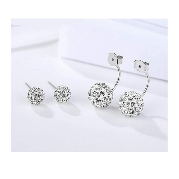 New Double Crystal Ball 925 Silver Earrings. - Picture 11 of 15